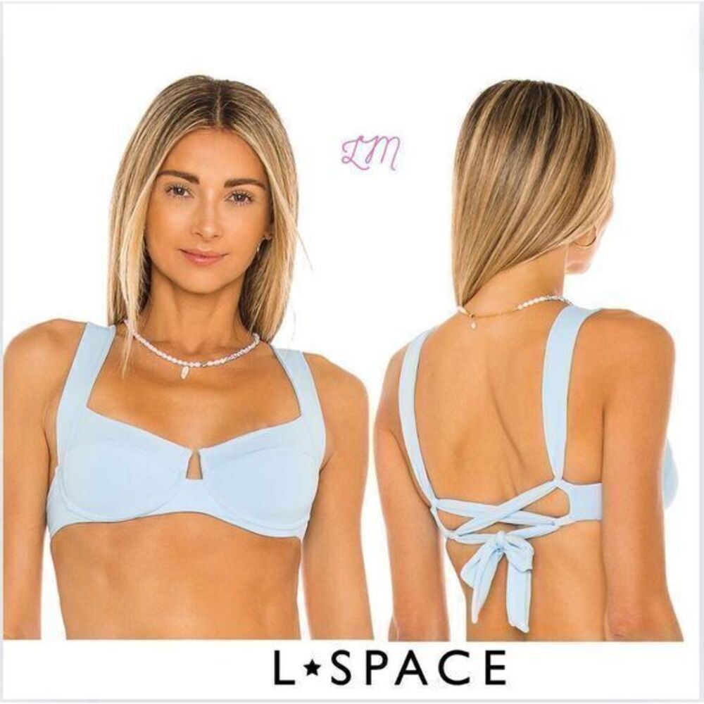 L Space Revolve Camellia Bikini Top Underwire Pointelle Ribbed Sky Blue‎ Medium